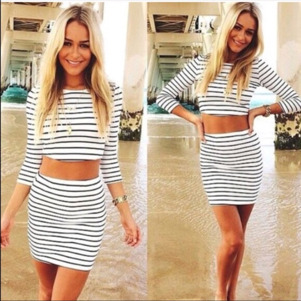 Two piece white stripped dress